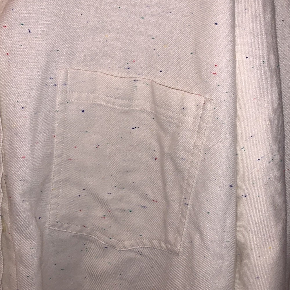 LOFT button down long sleeve blouse with colored speckles on beige size XL - Picture 3 of 15